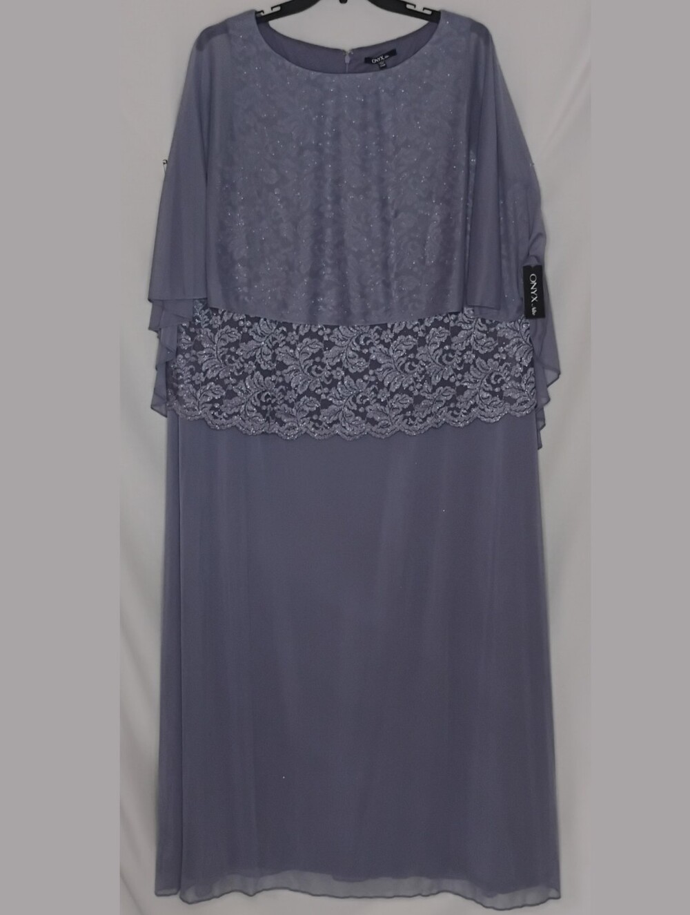 NWT Onyx Nite Size 24W Orchid Glittery Lace Sparkly Sleeveless Maxi Dress Shawl